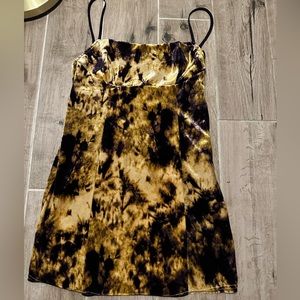 yellow and purple tie-dye velvet dress